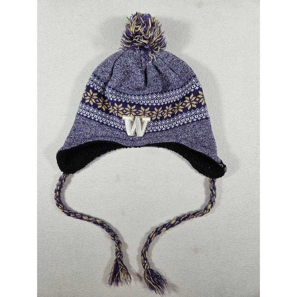 Zephyr Washington Huskies Beanie Hat Purple Gold Snowflake Trapper Pom Knit W